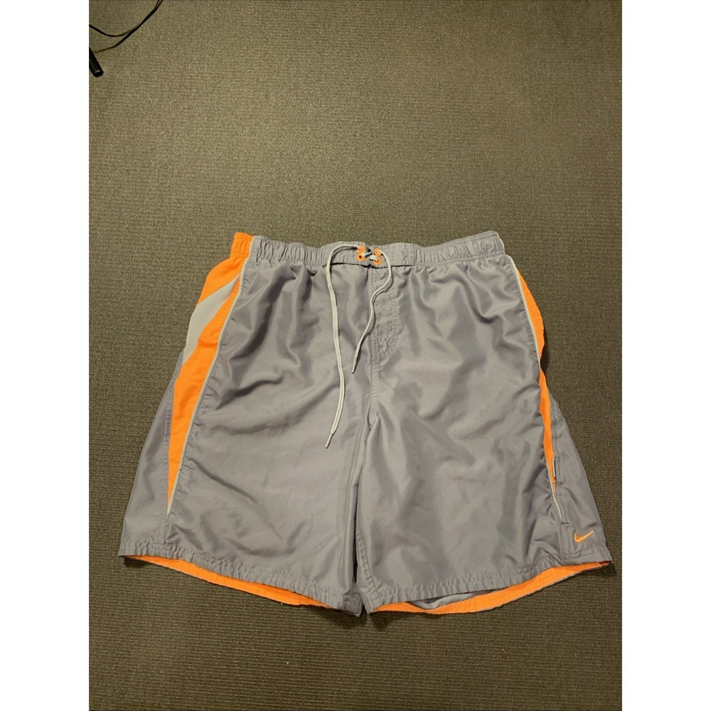 Nike Swim Trunks Mens XL Shorts 717384 Mesh Lining Pockets Beach Gray‎ Orange